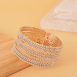 Austrian Crystal Layered Look Cuff Bracelet in Goldtone (6.50-7In)
