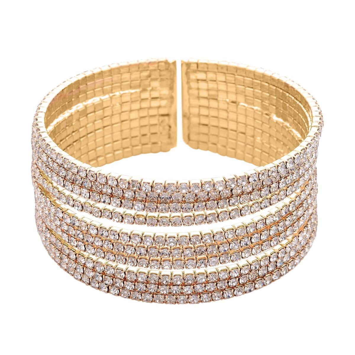 Austrian Crystal Layered Look Cuff Bracelet in Goldtone (6.50-7In) image number 2
