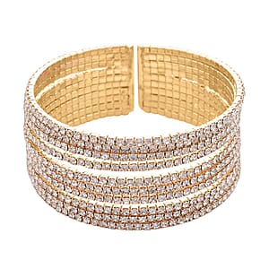 Austrian Crystal Layered Look Cuff Bracelet in Goldtone (6.50-7In)