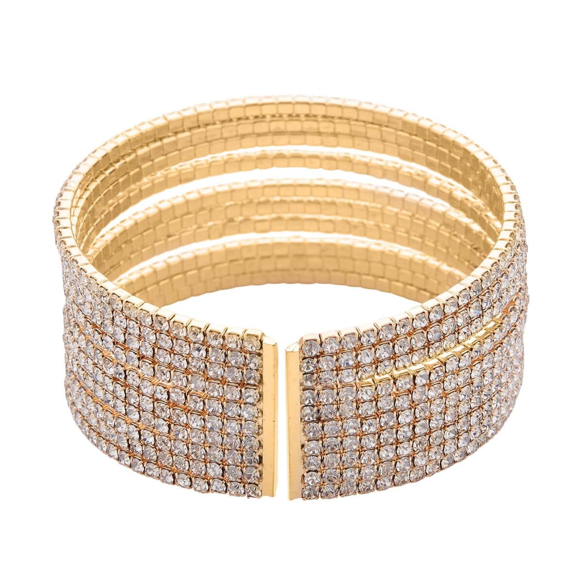 Austrian Crystal Layered Look Cuff Bracelet in Goldtone (6.50-7In) image number 3