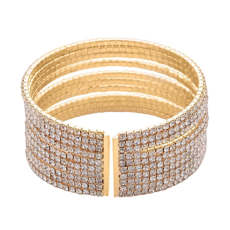 Austrian Crystal Layered Look Cuff Bracelet in Goldtone (6.50-7In)
