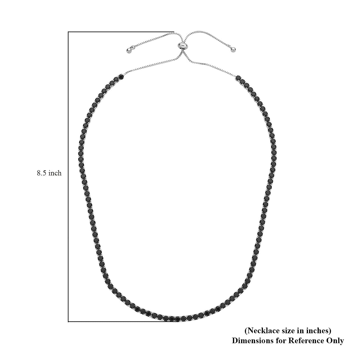 Simulated Black Diamond Tennis Necklace 18-26 Inches with Bolo Slider in Silvertone image number 6