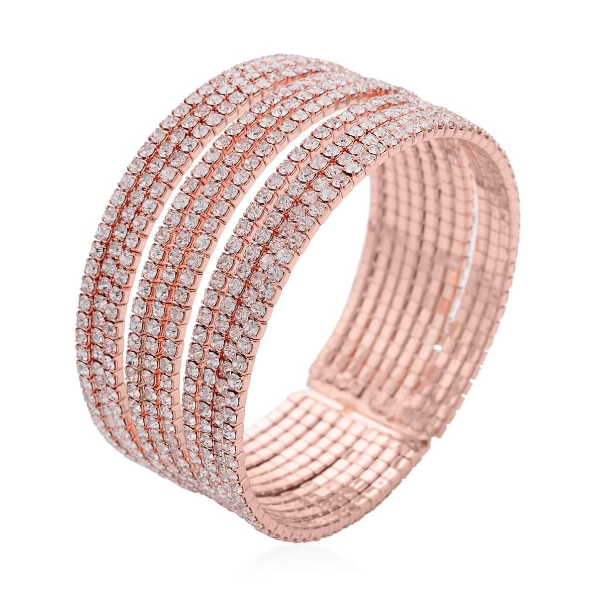 Austrian Crystal Layered Look Cuff Bracelet in Rosetone (6.50-7In) image number 0