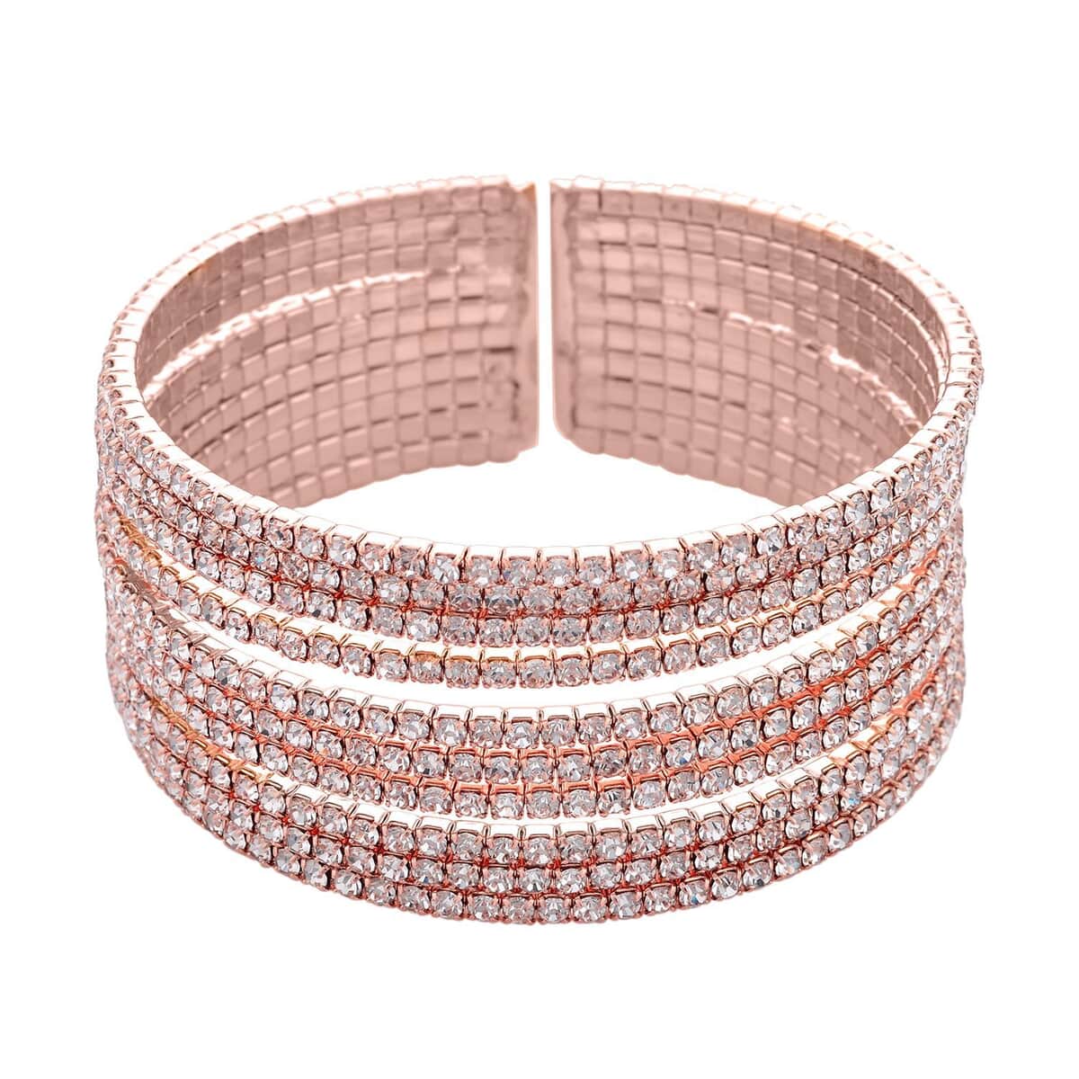 Austrian Crystal Layered Look Cuff Bracelet in Rosetone (6.50-7In) image number 2