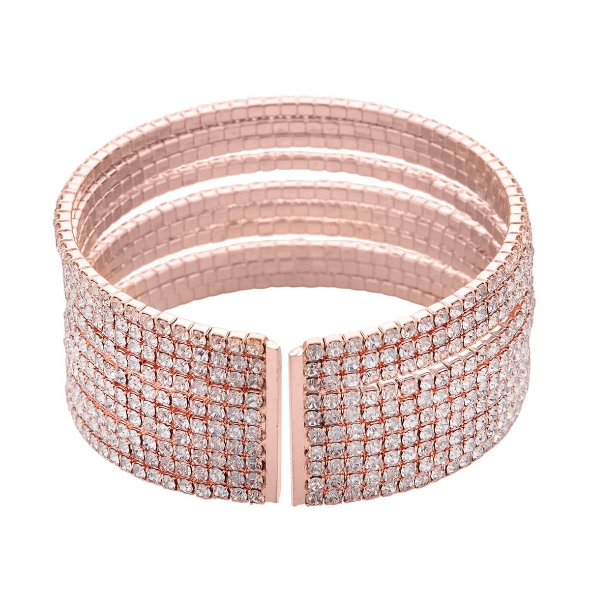 Austrian Crystal Layered Look Cuff Bracelet in Rosetone (6.50-7In) image number 3
