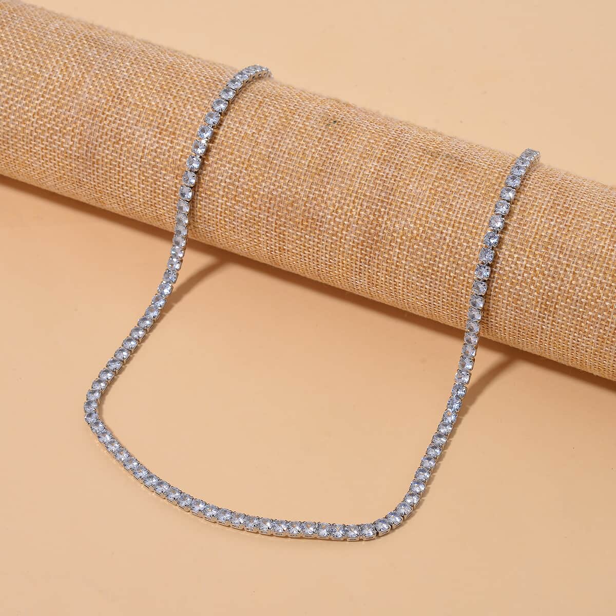 Simulated Diamond Tennis Necklace 18-26 Inches with Bolo Slider in Silvertone image number 1