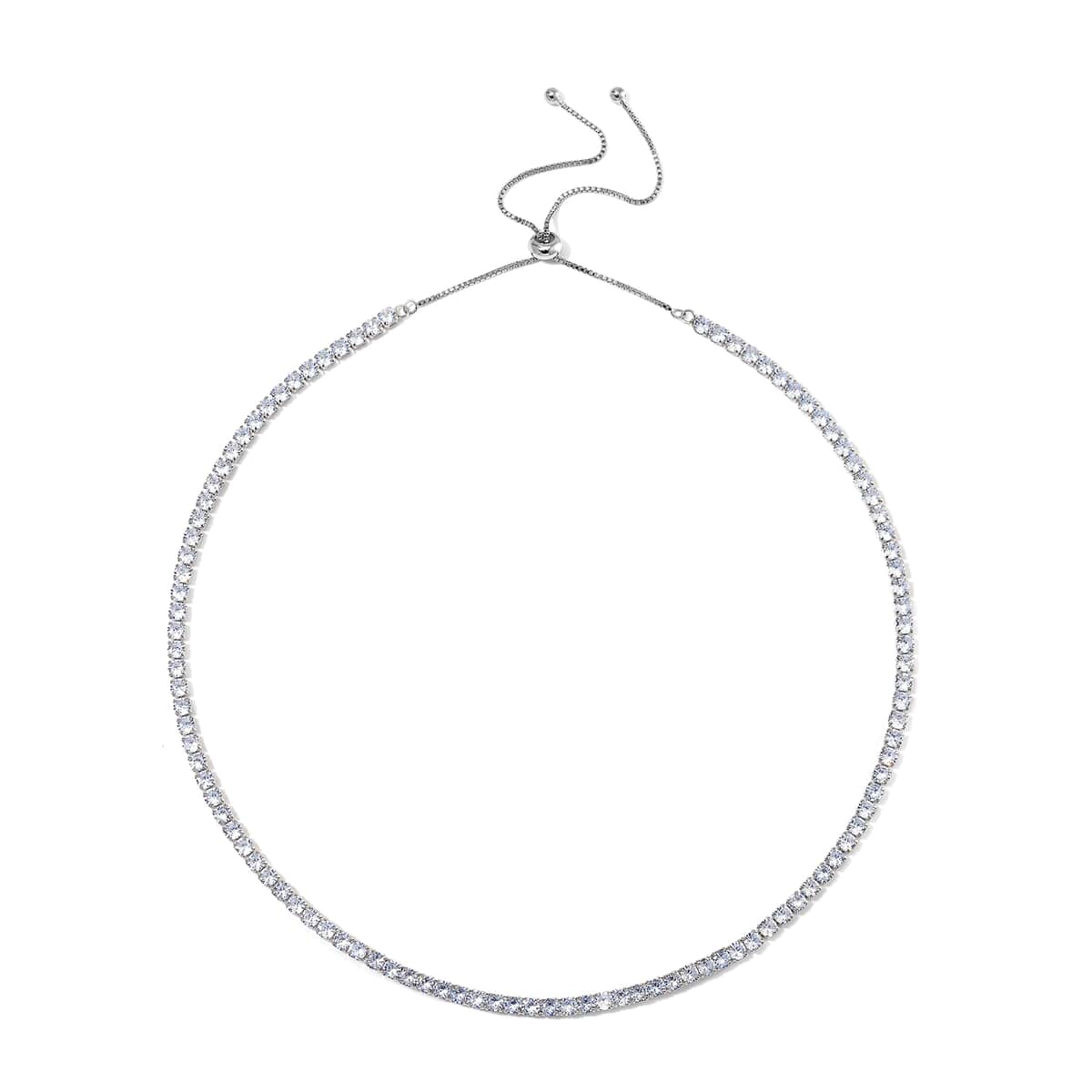 Simulated Diamond Tennis Necklace 18-26 Inches with Bolo Slider in Silvertone image number 2