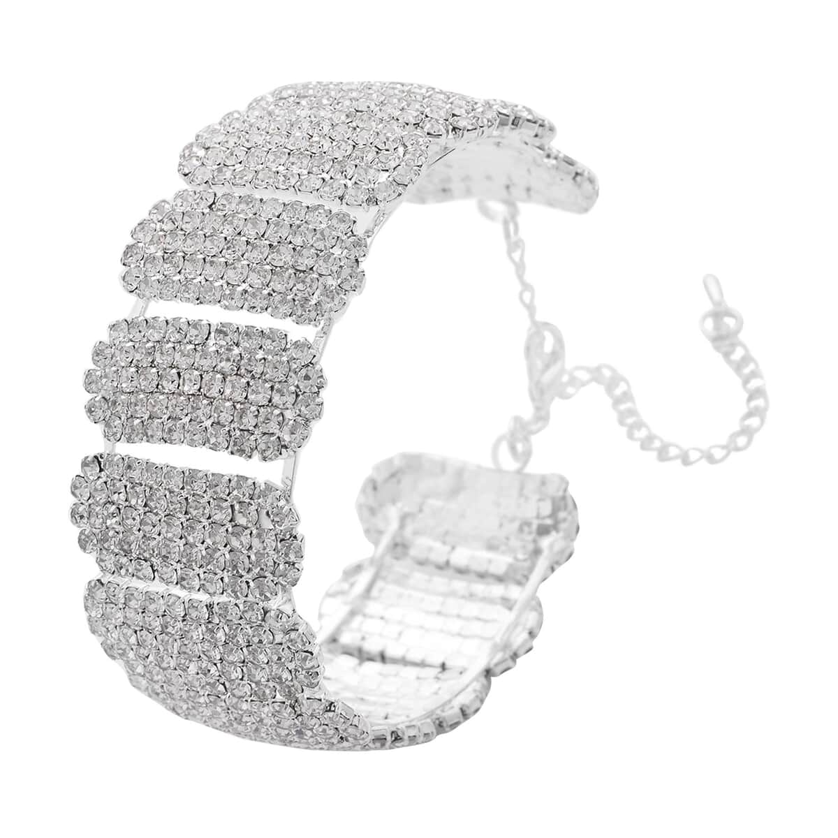 Austrian Crystal Block Cuff Bracelet in Silvertone (6.50-7In) image number 0