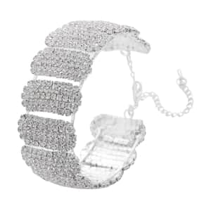 Austrian Crystal Block Cuff Bracelet in Silvertone (6.50-7In)