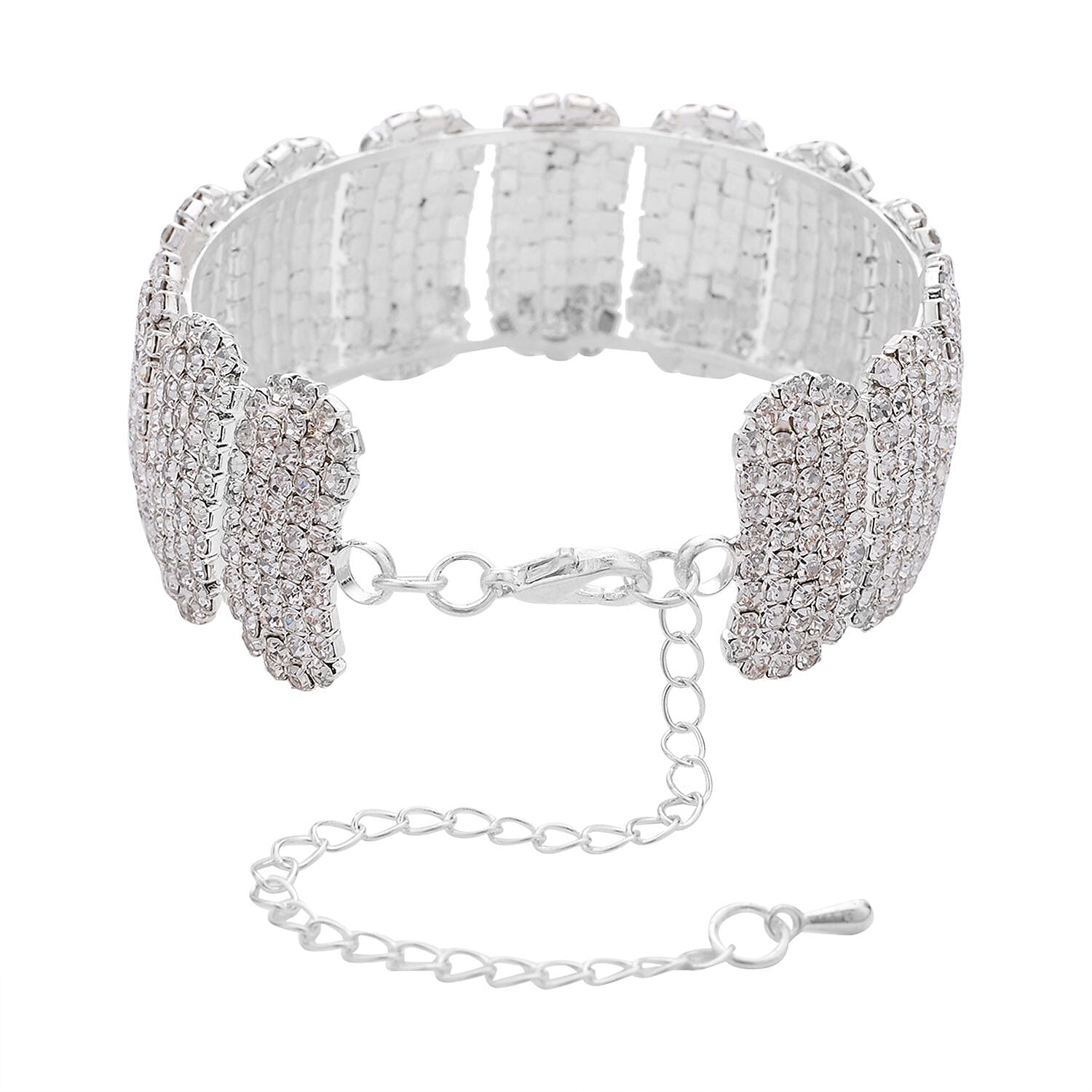 Austrian Crystal Block Cuff Bracelet in Silvertone (6.50-7In)