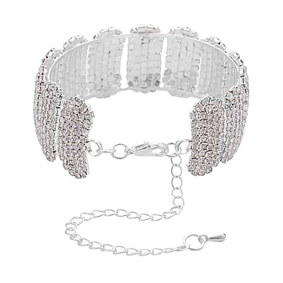 Austrian Crystal Block Cuff Bracelet in Silvertone (6.50-7In)