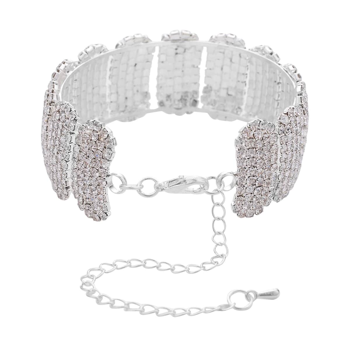 Austrian Crystal Block Cuff Bracelet in Silvertone (6.50-7In) image number 3