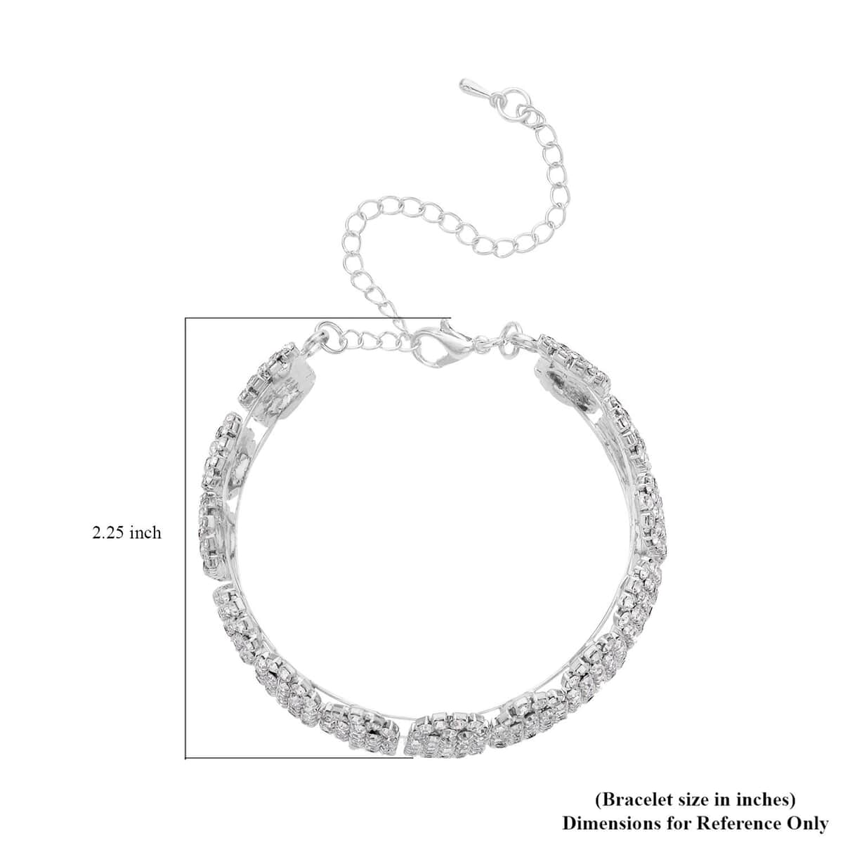 Austrian Crystal Block Cuff Bracelet in Silvertone (6.50-7In) image number 4