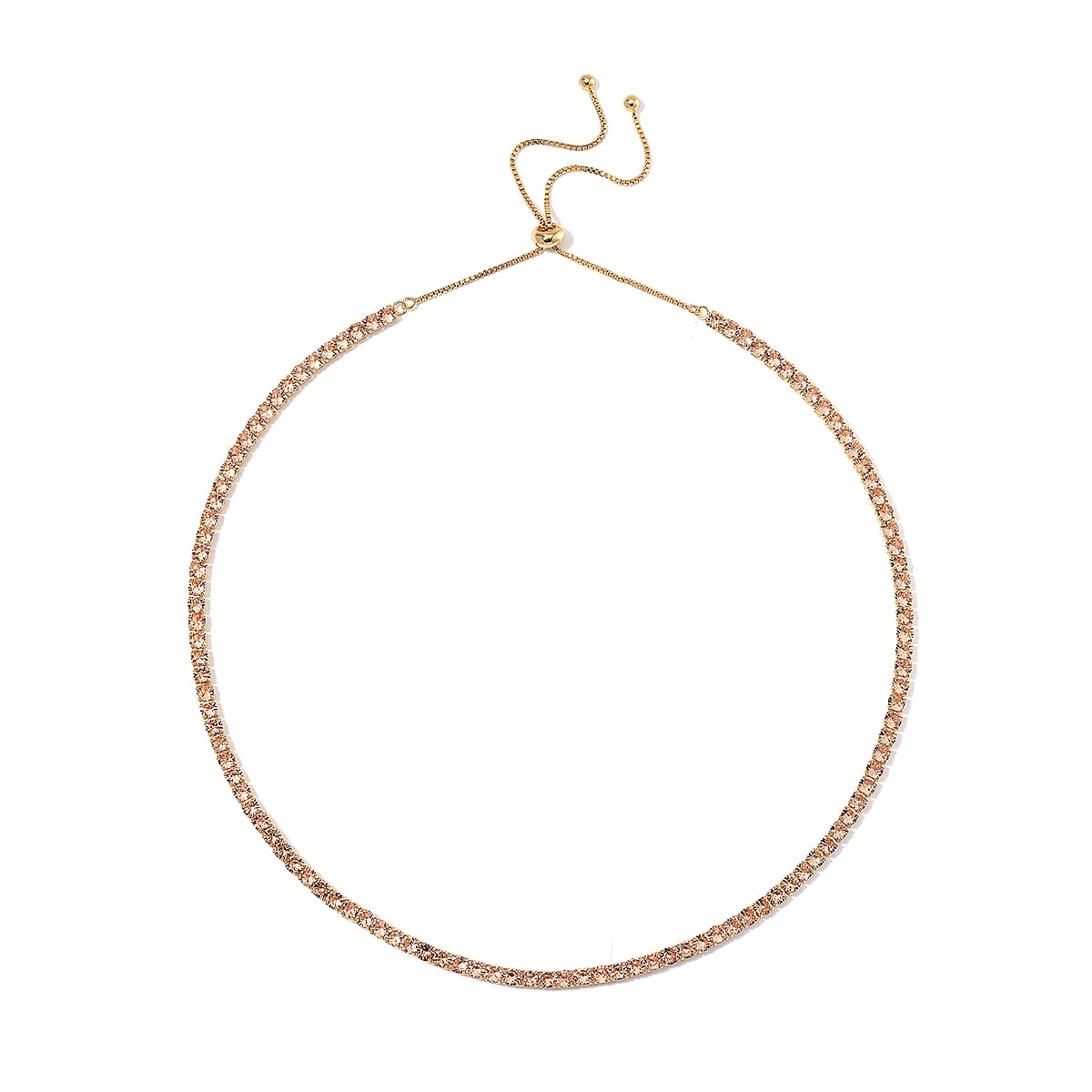 Simulated Champagne Diamond Tennis Necklace 18-26 Inches with Bolo Slider in Goldtone image number 2