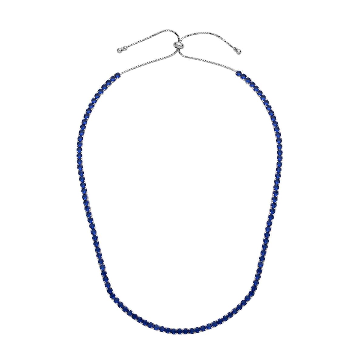 Simulated Sapphire Tennis Necklace 18-26 Inches with Bolo Slider in Silvertone image number 0