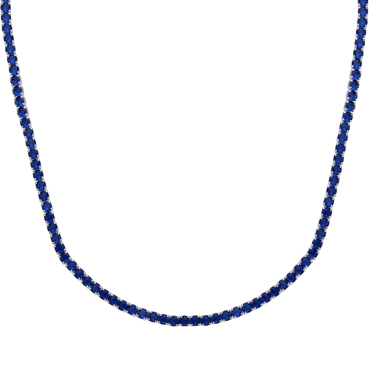 Simulated Sapphire Tennis Necklace 18-26 Inches with Bolo Slider in Silvertone image number 3