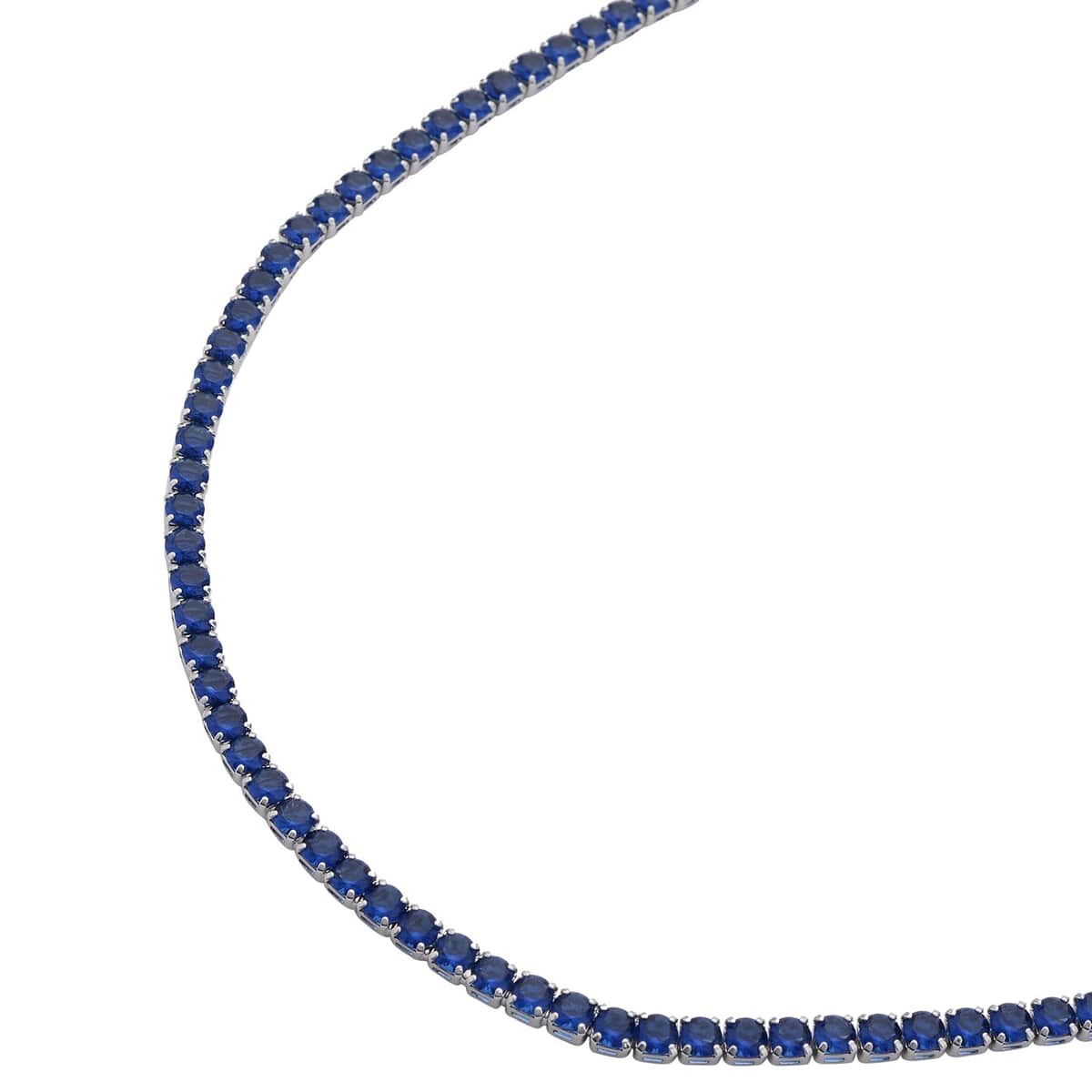 Simulated Sapphire Tennis Necklace 18-26 Inches with Bolo Slider in Silvertone image number 4