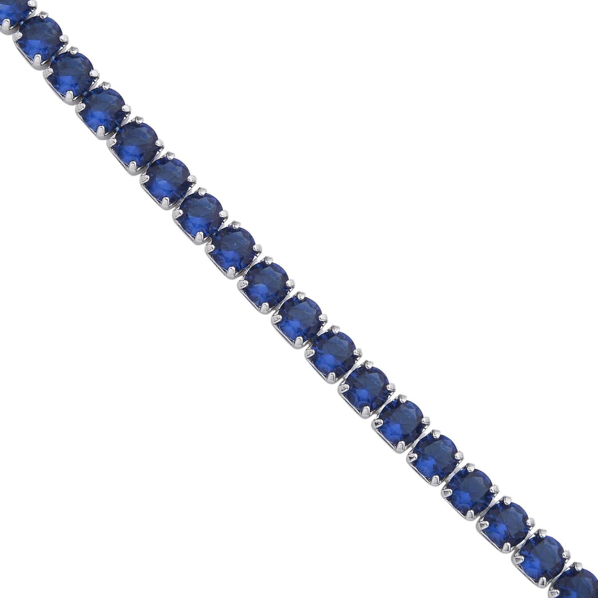 Simulated Sapphire Tennis Necklace 18-26 Inches with Bolo Slider in Silvertone image number 5