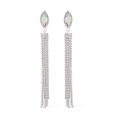 White Mystic Color Glass and Austrian Crystal Earrings in Silvertone