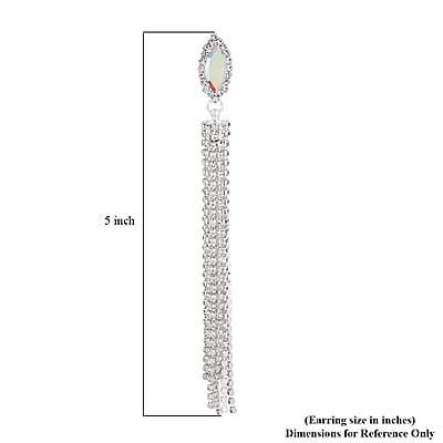 White Mystic Color Glass and Austrian Crystal Earrings in Silvertone
