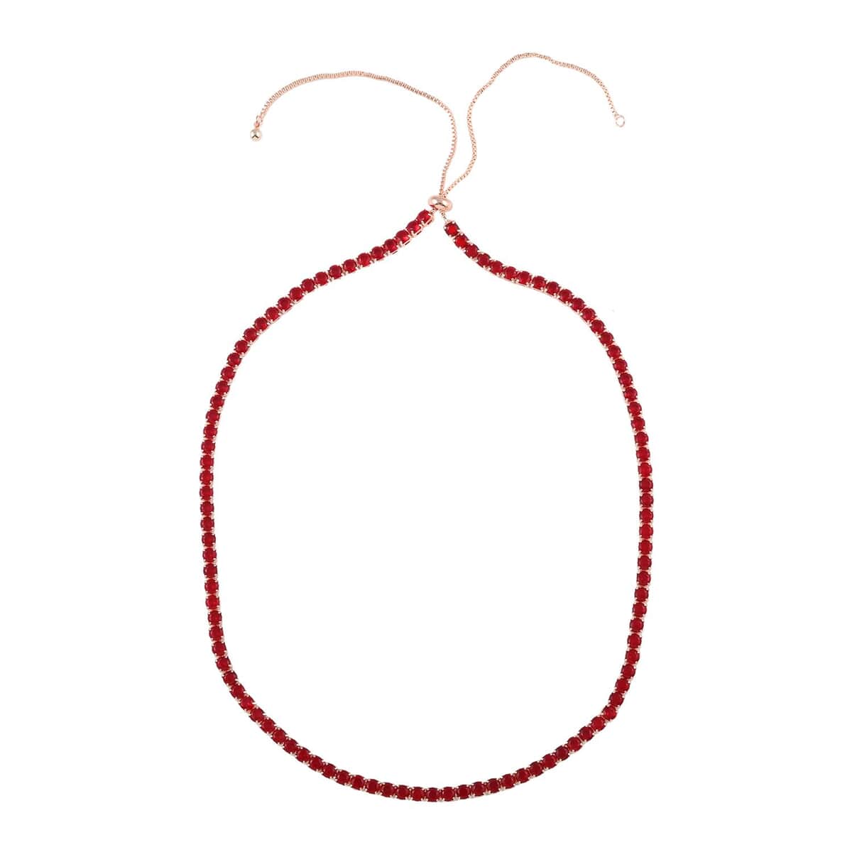 Simulated Red Diamond Tennis Necklace 18-26 Inches with Bolo Slide in Rosetone image number 0