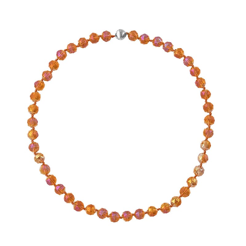 Orange Pearl Glass Beaded Necklace with Magnetic Lock in Silvertone 24 Inches