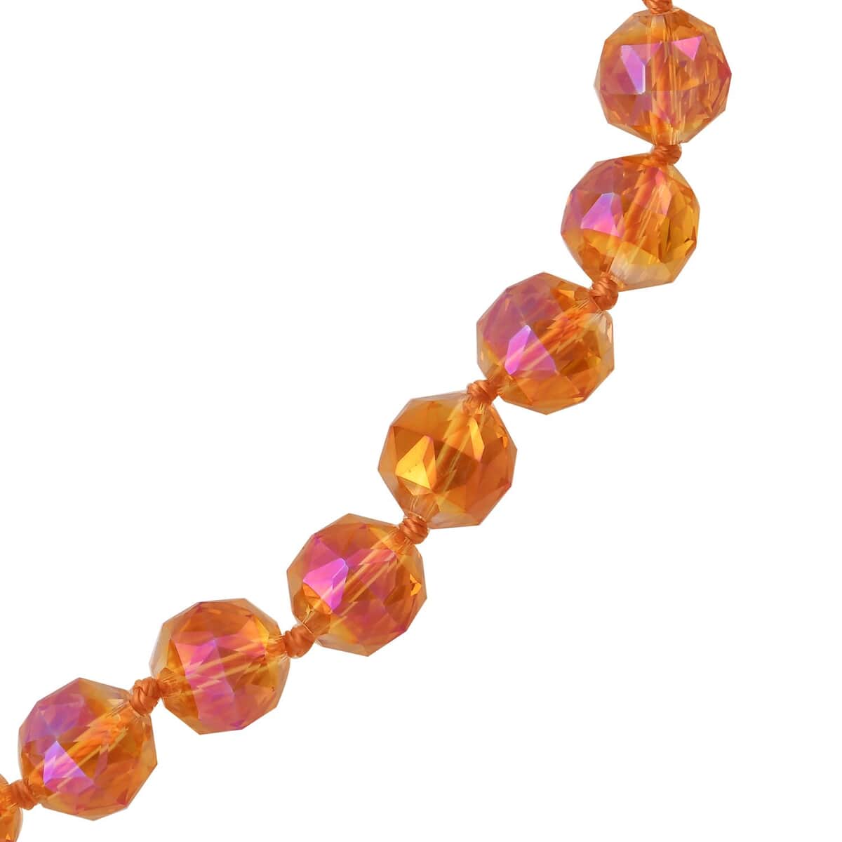 Orange Pearl Glass Beaded Necklace 24 Inches with Magnetic Lock in Silvertone image number 2