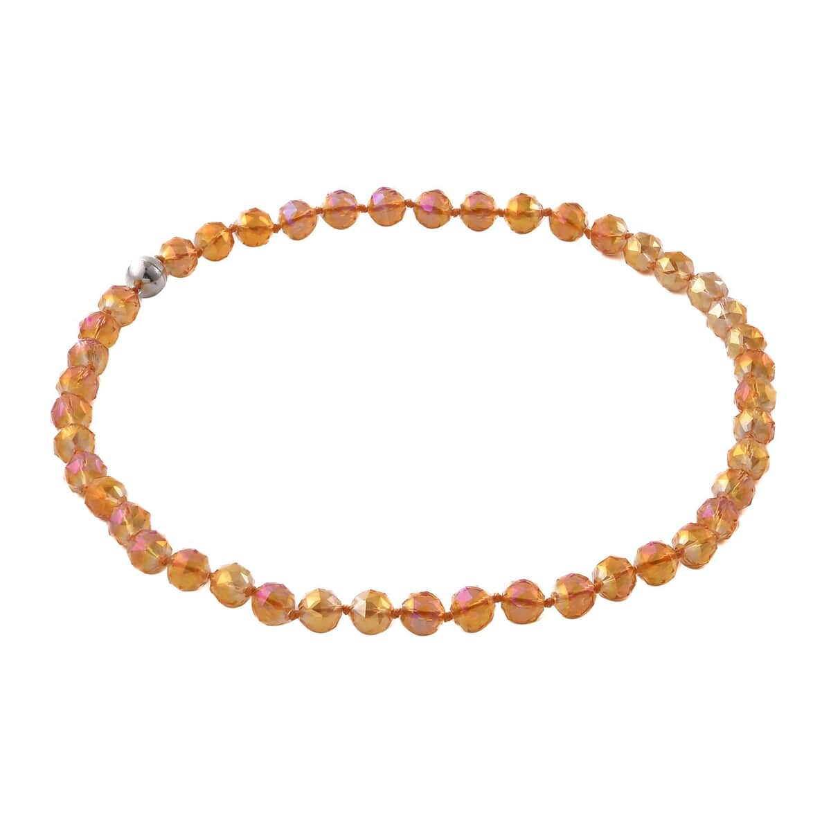 Orange Pearl Glass Beaded Necklace 24 Inches with Magnetic Lock in Silvertone image number 3