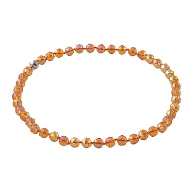 Orange Pearl Glass Beaded Necklace with Magnetic Lock in Silvertone 24 Inches