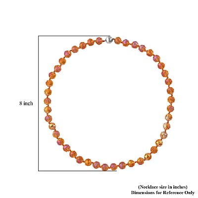 Orange Pearl Glass Beaded Necklace with Magnetic Lock in Silvertone 24 Inches