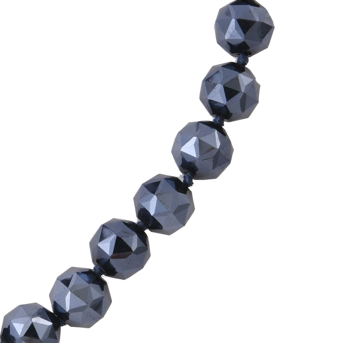 Hematite Color Glass Beaded Necklace 24 Inches with Magnetic Lock in Silvertone image number 2