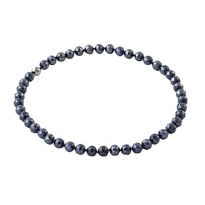 Hematite Color Glass Beaded Necklace 24 Inches with Magnetic Lock in Silvertone