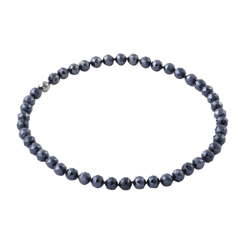 Hematite Color Glass Beaded Necklace 24 Inches with Magnetic Lock in Silvertone