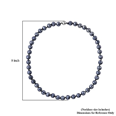 Hematite Color Glass Beaded Necklace 24 Inches with Magnetic Lock in Silvertone