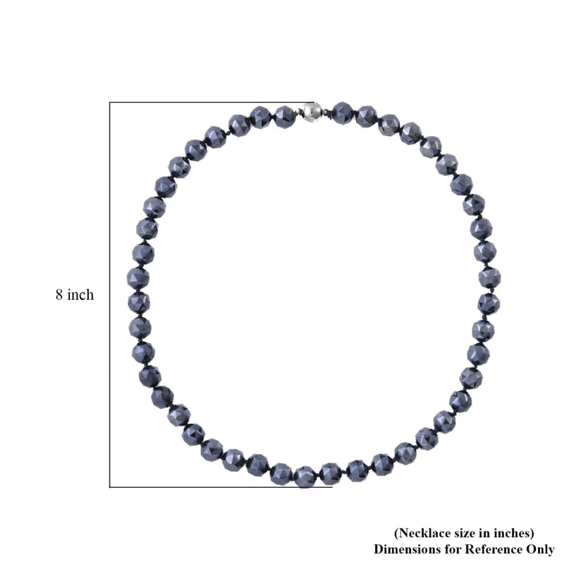 Hematite Color Glass Beaded Necklace 24 Inches with Magnetic Lock in Silvertone