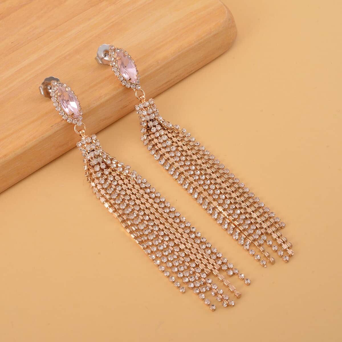 Pink Glass and Austrian Crystal Earrings in Rosetone image number 1