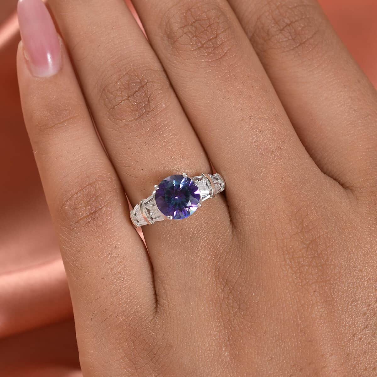 Brazilian Periwinkle Bloom Petalite and Natural White Zircon Ring in Platinum Over Sterling Silver (Size 10.0) 2.30 ctw image number 2