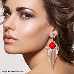 Red Glass and Austrian Crystal Waterfall Earrings in Rosetone