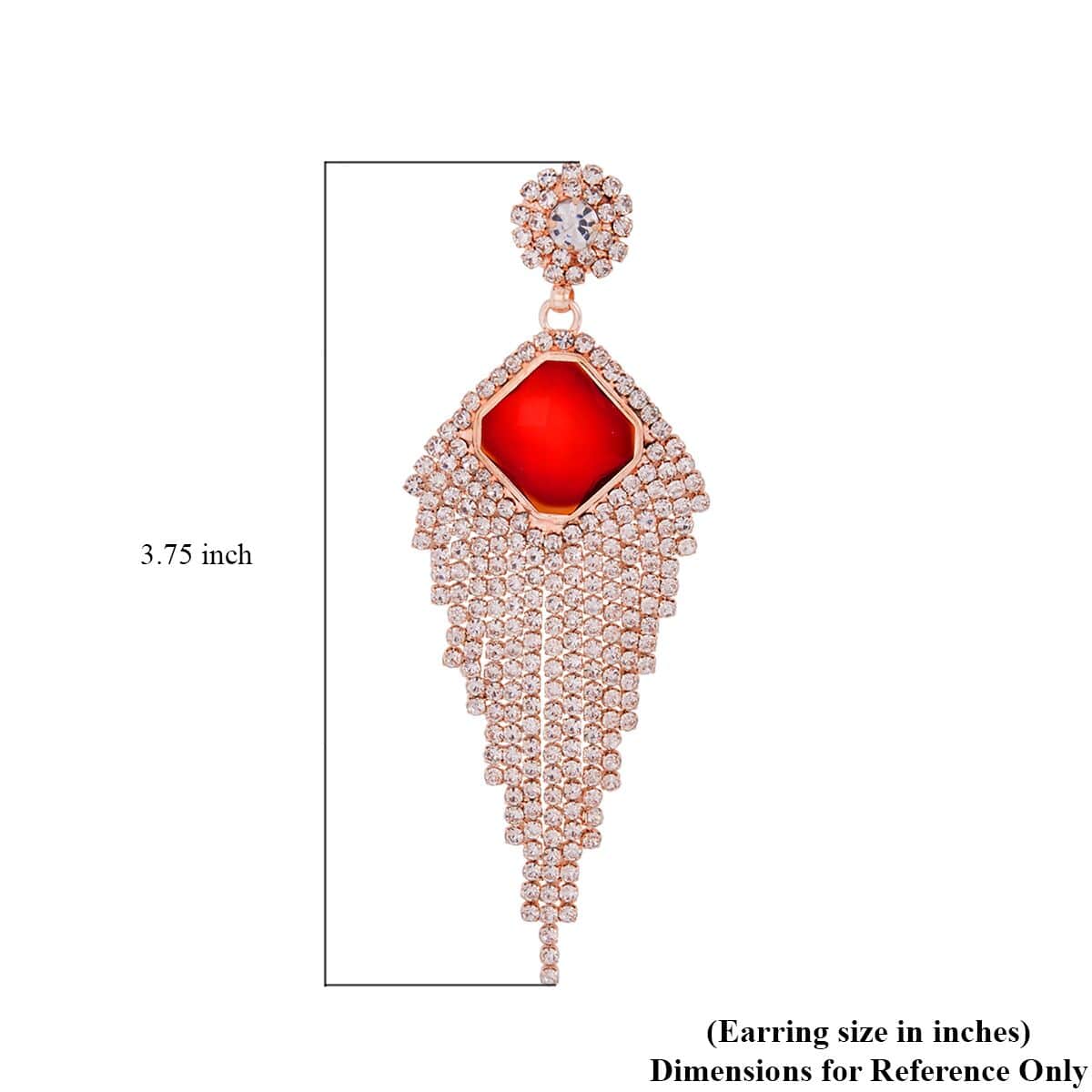 Red Glass and Austrian Crystal Waterfall Earrings in Rosetone image number 3