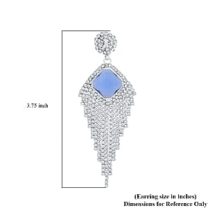 Blue Glass and Austrian Crystal Waterfall Earrings in Silvertone