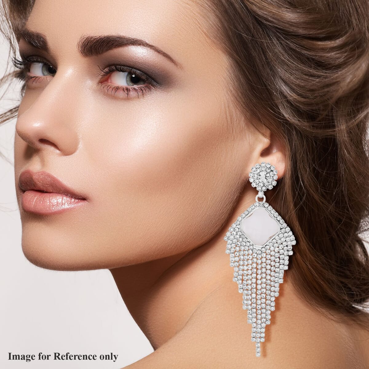 White Glass and Austrian Crystal Waterfall Earrings in Silvertone image number 2