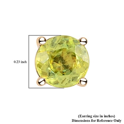 Certified and Appraised Luxoro 14K Yellow Gold AAA Sava Sphene Solitaire Stud Earrings 2.05 ctw
