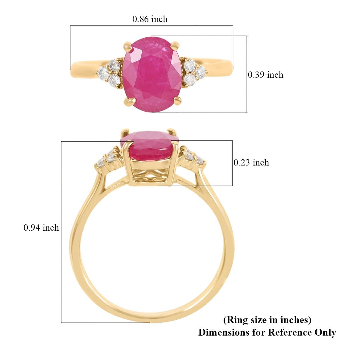 LUXORO 10K Yellow Gold AAA Mozambique Ruby and G-H I2 Diamond Ring (Size 6.0) 2.30 ctw image number 5