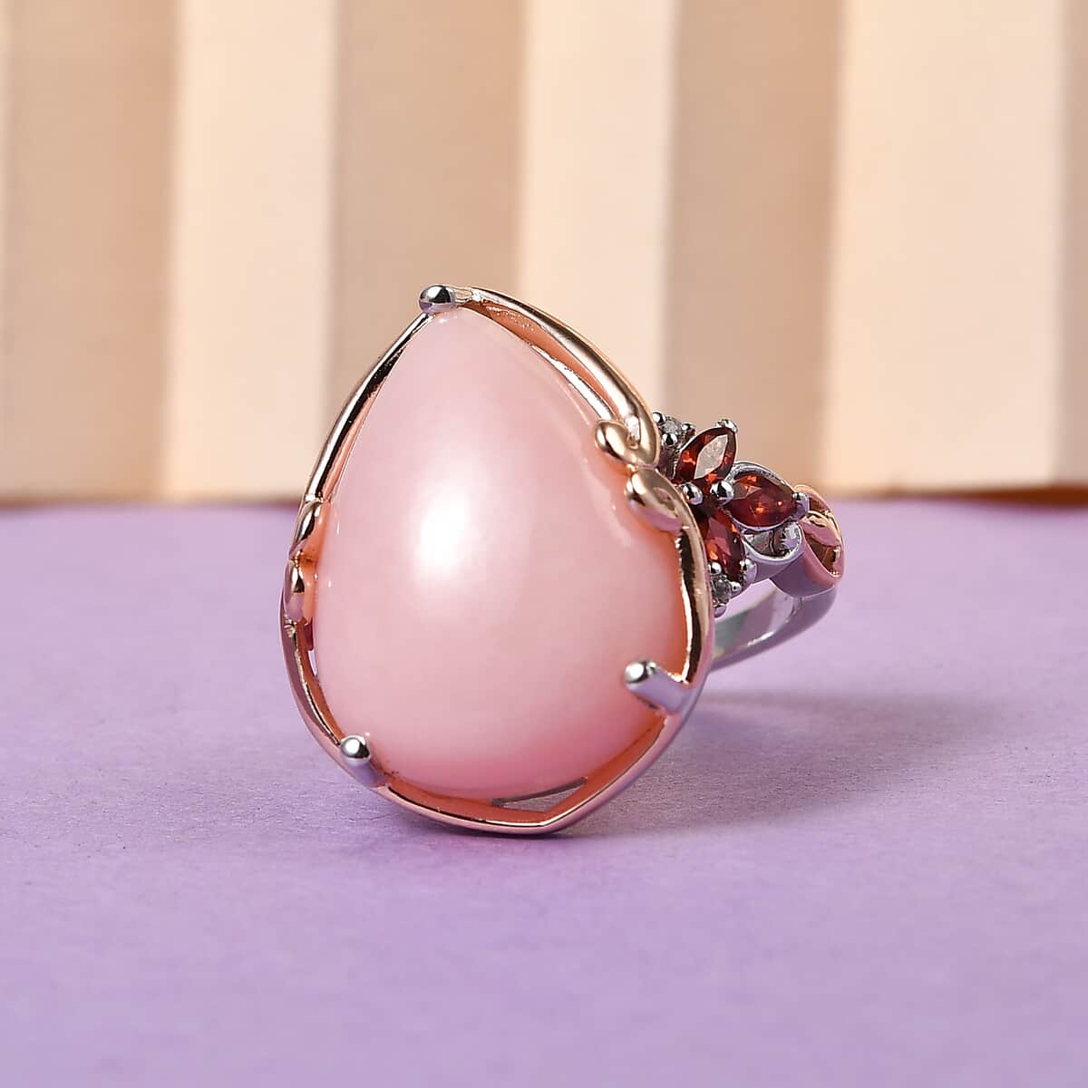 Peruvian Pink Opal and Multi Gemstone Ring in Vermeil Rose Gold and Platinum Over Sterling Silver (Size 10.0) 11.90 ctw image number 1