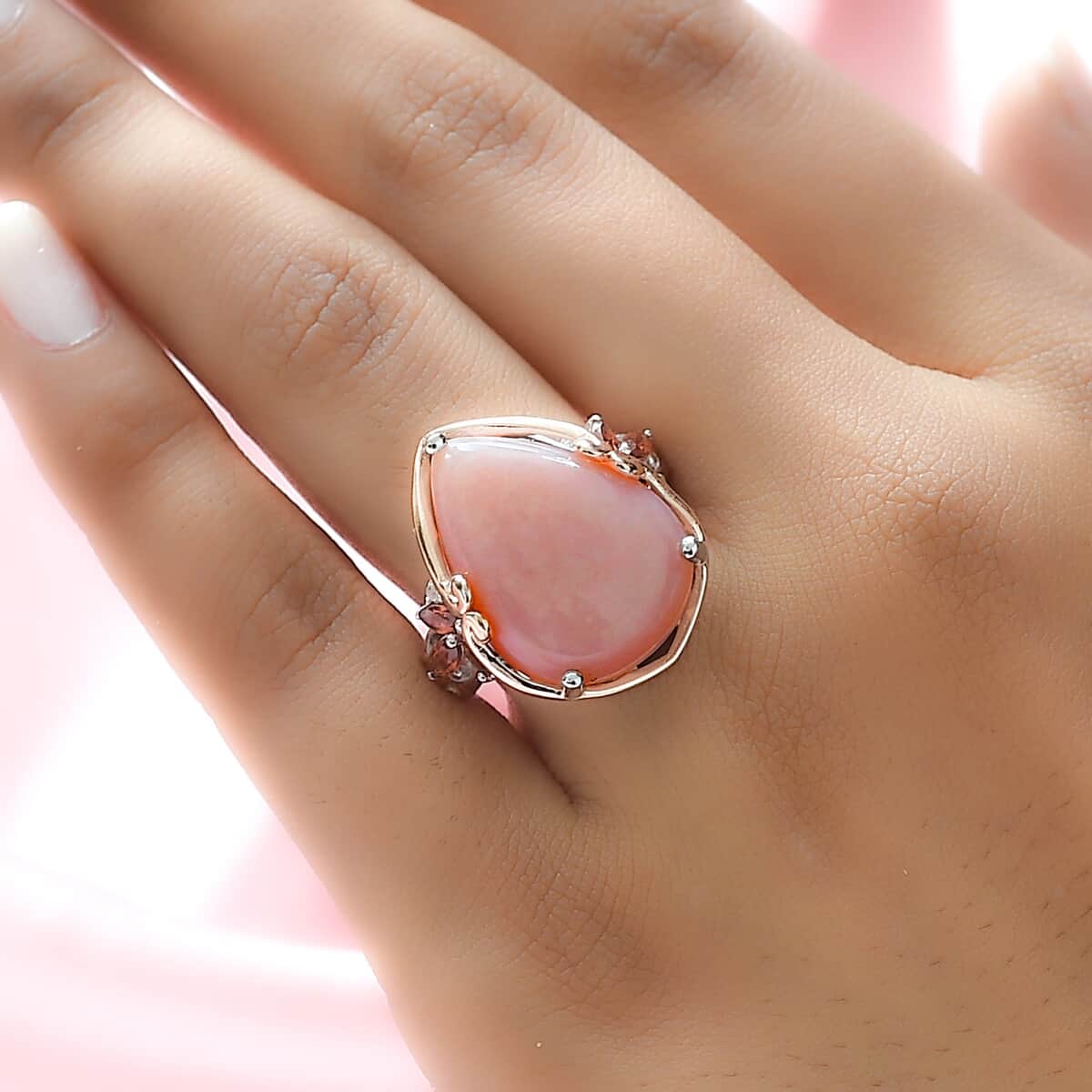 Peruvian Pink Opal and Multi Gemstone Ring in Vermeil Rose Gold and Platinum Over Sterling Silver (Size 10.0) 11.90 ctw image number 2