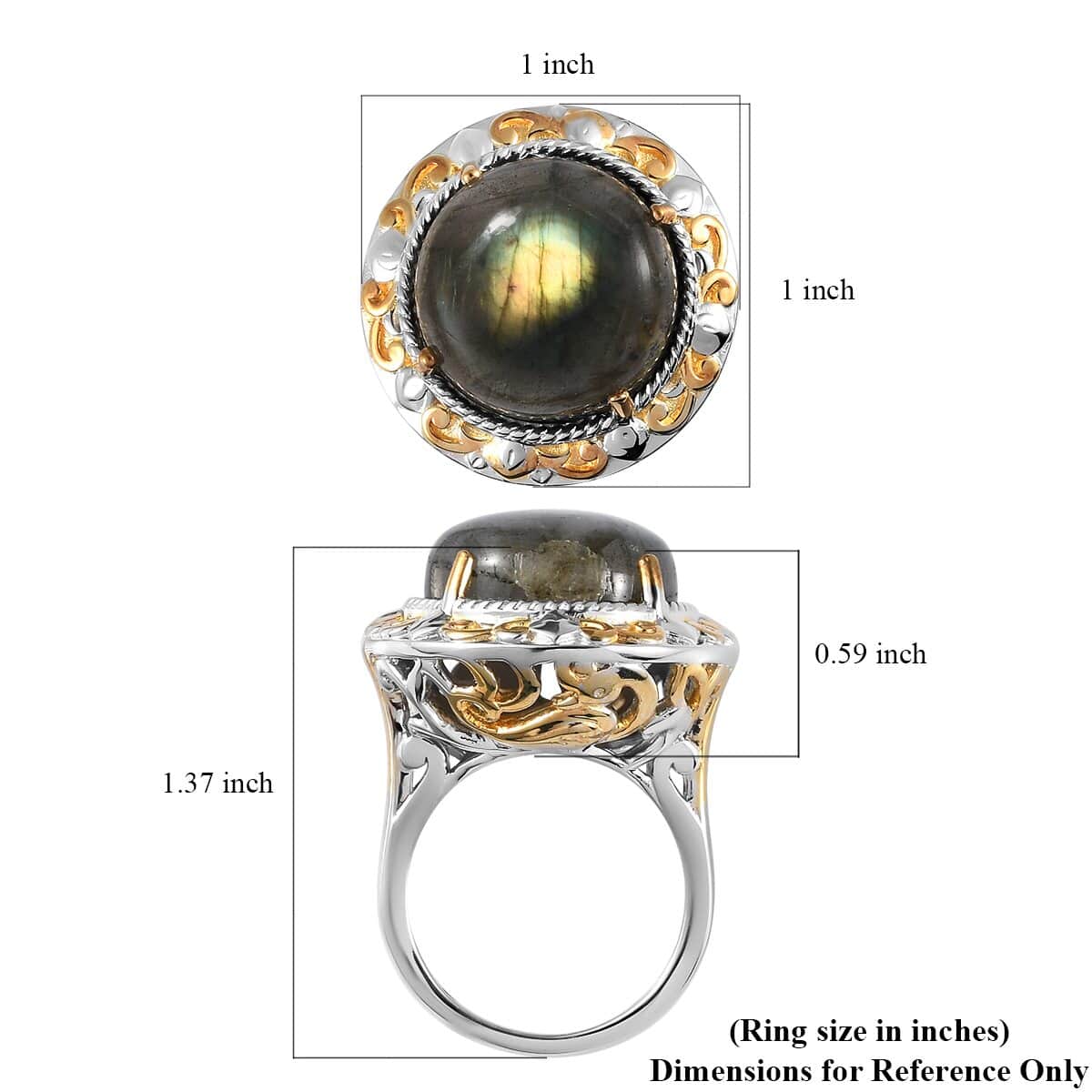 Doorbuster KARIS Madagascar Fire Labradorite Solitaire Ring in 18K YG Plated and Platinum Bond (Size 10.0) 13.85 ctw image number 5