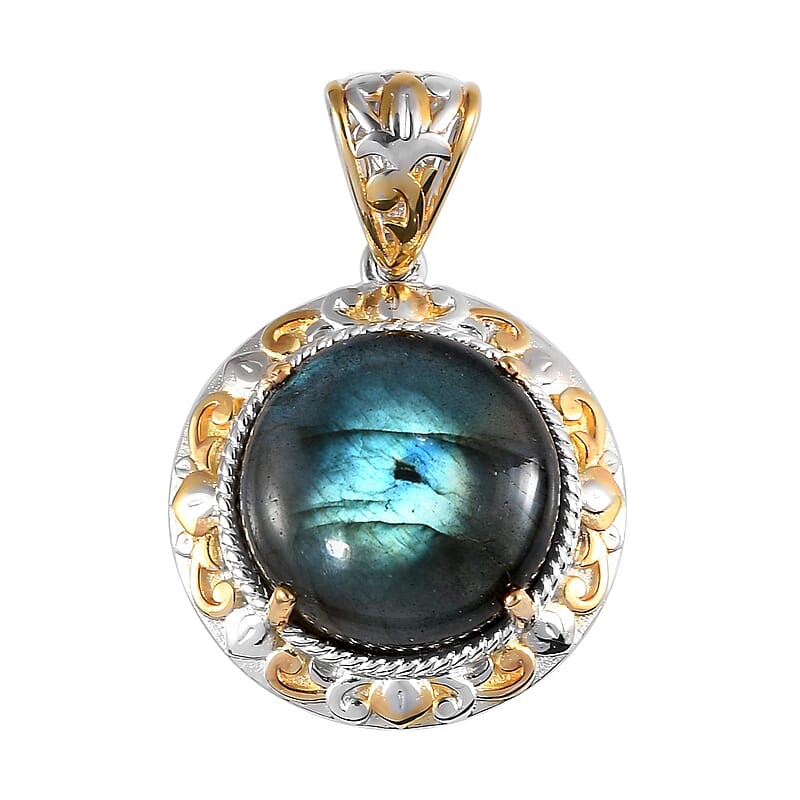 Karis Madagascar Labradorite Solitaire Pendant in 18K YG Plated and Platinum Bond 13.85 ctw