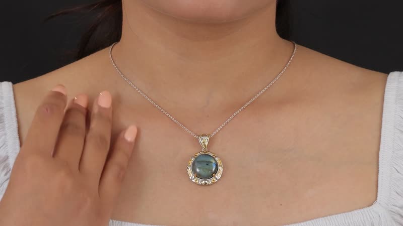 Karis Madagascar Labradorite Solitaire Pendant in 18K YG Plated and Platinum Bond 13.85 ctw