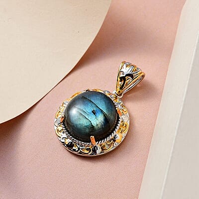 Karis Madagascar Labradorite Solitaire Pendant in 18K YG Plated and Platinum Bond 13.85 ctw