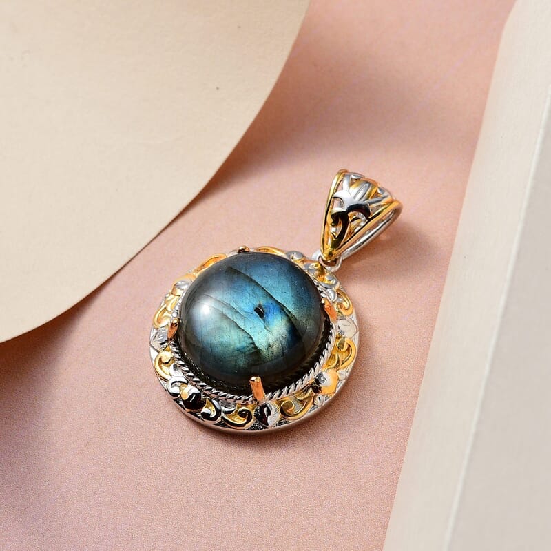 Karis Madagascar Labradorite Solitaire Pendant in 18K YG Plated and Platinum Bond 13.85 ctw